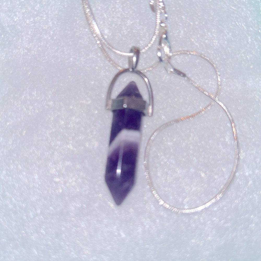Boho hippie Amethyst Sterling Silver 24” Necklace